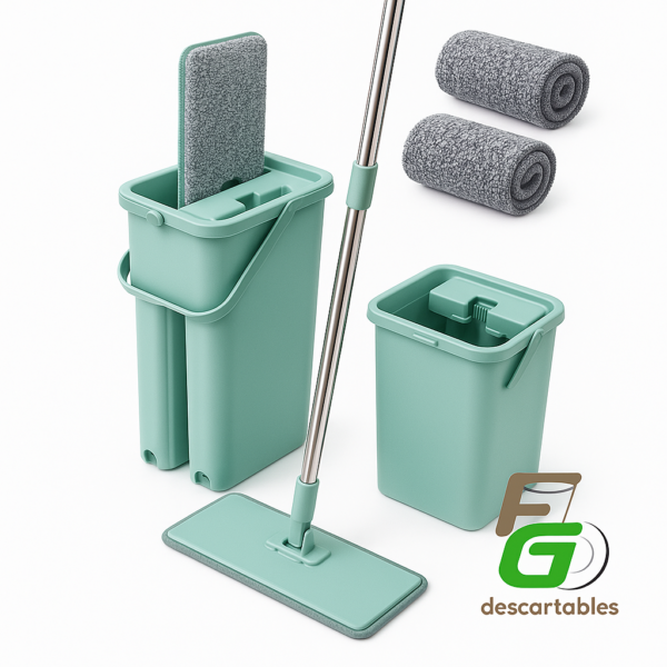 Balde con MOPA PLANA (Limpieza 360º) + 2 Repuestos