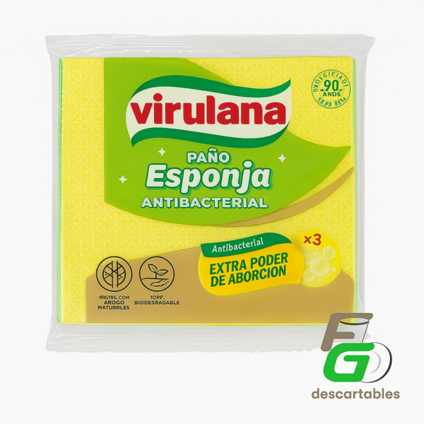 Paño ESPONJA Virulana Antibacterial x 3 unidades